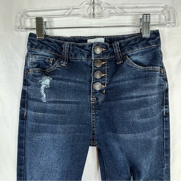 So Girl’s Distressed Dark Wash Snap Fly Skinny Jeans - Picture 2 of 9
